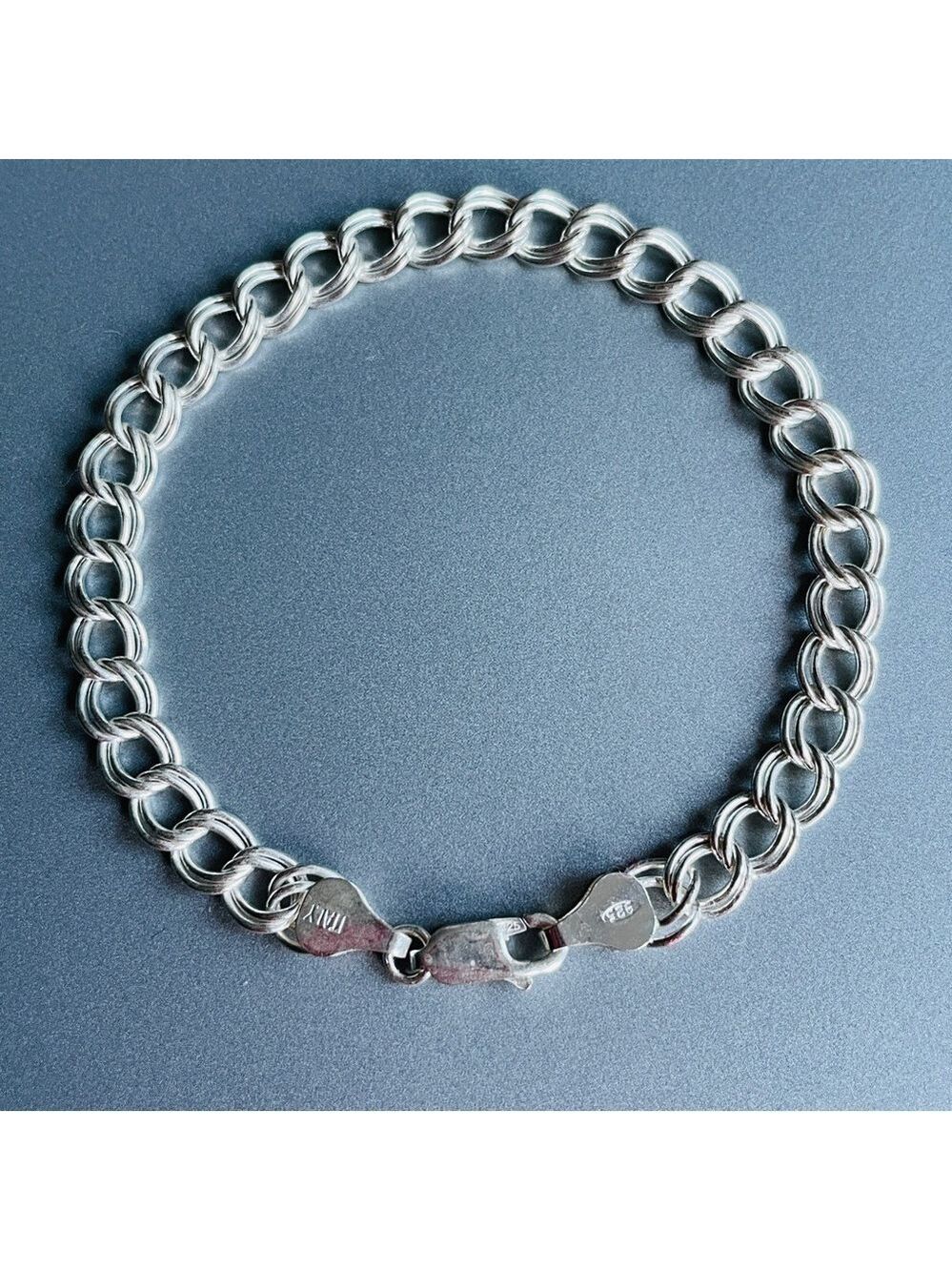 Double Link Interlocking Circles Sterling Silver Chain Italian Charm Bracelet